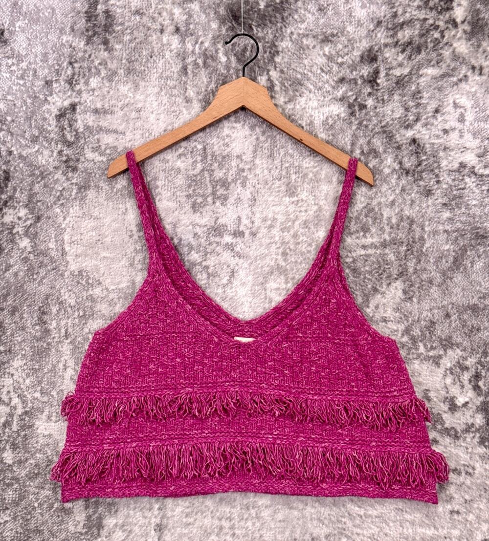 Anthropologie Top Large Womens Pilcro Pink Crochet Fringe Crop